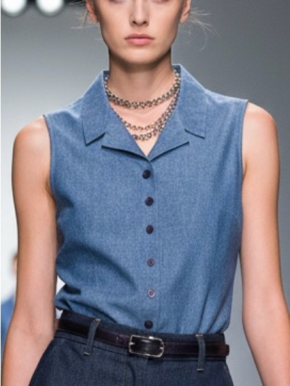 Vintage Paul Harris Denim 100% Cotton Sleeveless Button-Down Top S